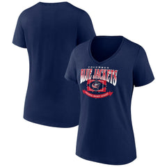 Columbus Blue Jackets Women's Slapshot V-Neck T-Shirt - Navy - NHL 200501586