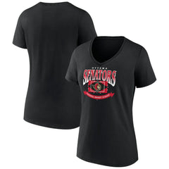 Ottawa Senators Women's Slapshot V-Neck T-Shirt - Black - NHL 200501597
