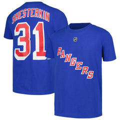 Igor Shesterkin New York Rangers Youth Player Name & Number T-Shirt - Blue - NHL 200504378