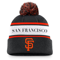 San Francisco Giants Nike Team Stripe Peak Cuffed Knit Hat with Pom - Black - Nike Online