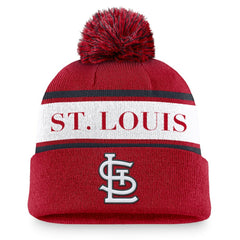 St. Louis Cardinals Nike Team Stripe Peak Cuffed Knit Hat with Pom - Red - Nike on Sale