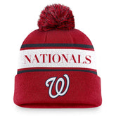 Washington Nationals Nike Team Stripe Peak Cuffed Knit Hat with Pom - Red - Nike Lifestyle