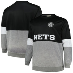 Brooklyn Nets Big & Tall Split Pullover Sweatshirt Black/Heather Gray | Fanatics