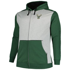 Milwaukee Bucks Big & Tall Contrast Pieced Stitched Full-Zip Hoodie Hunter Green/Heather Gray | Fanatics outlet