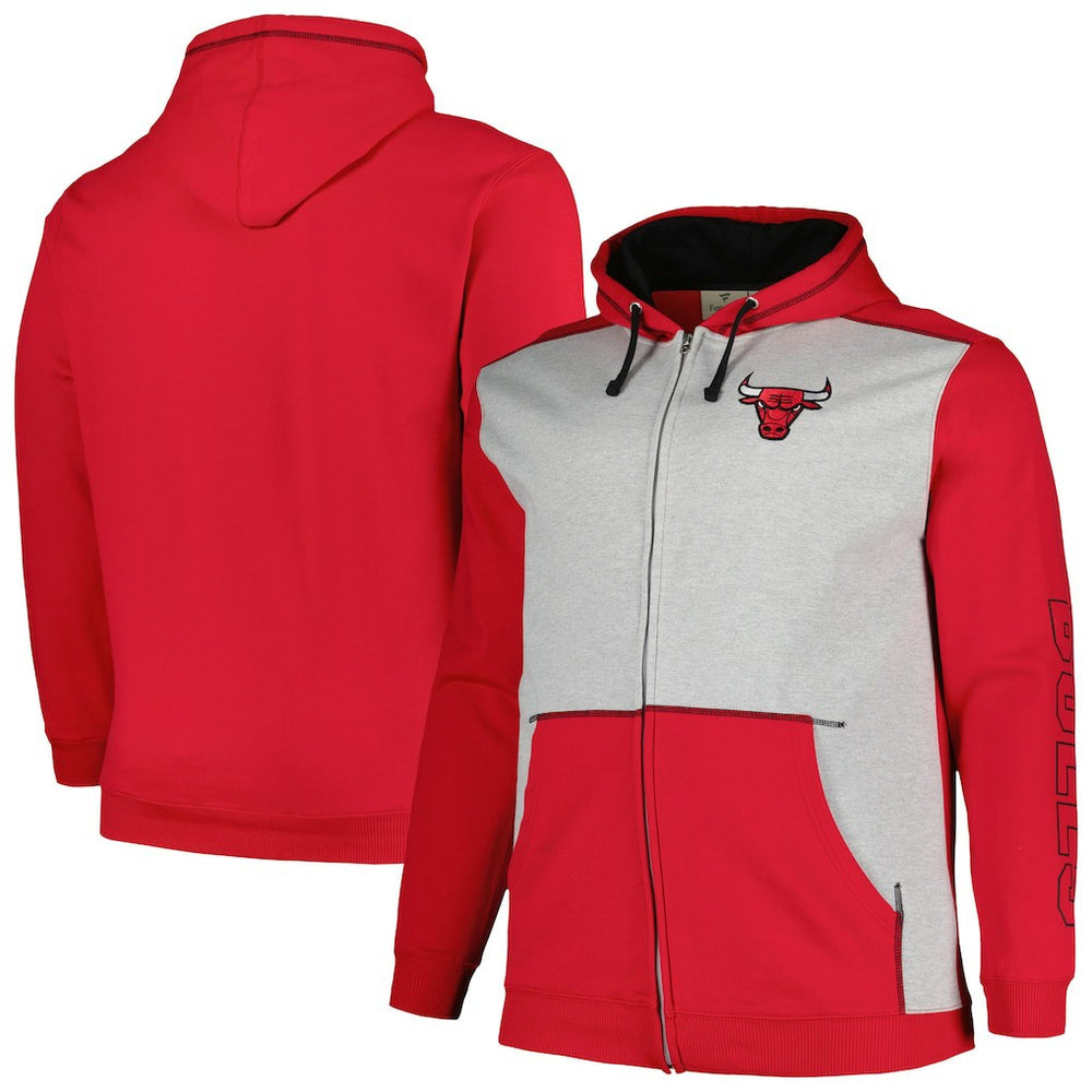 Chicago Bulls Big & Tall Contrast Pieced Stitched Full-Zip Hoodie Red/Heather Gray | Fanatics Lifestyle