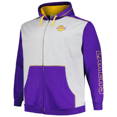 Los Angeles Lakers Big & Tall Contrast Pieced Stitched Full-Zip Hoodie Purple/Heather Gray | Fanatics outlet