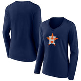 Houston Astros Fanatics Women's Official Logo V-Neck Long Sleeve T-Shirt - Navy - Fanatics on Sale