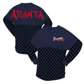 Atlanta Braves Fanatics Women's Checker Print Long Sleeve T-Shirt - Navy - Fanatics on Sale