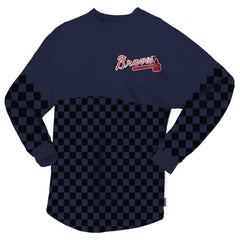 Atlanta Braves Fanatics Women's Checker Print Long Sleeve T-Shirt - Navy - Fanatics on Sale