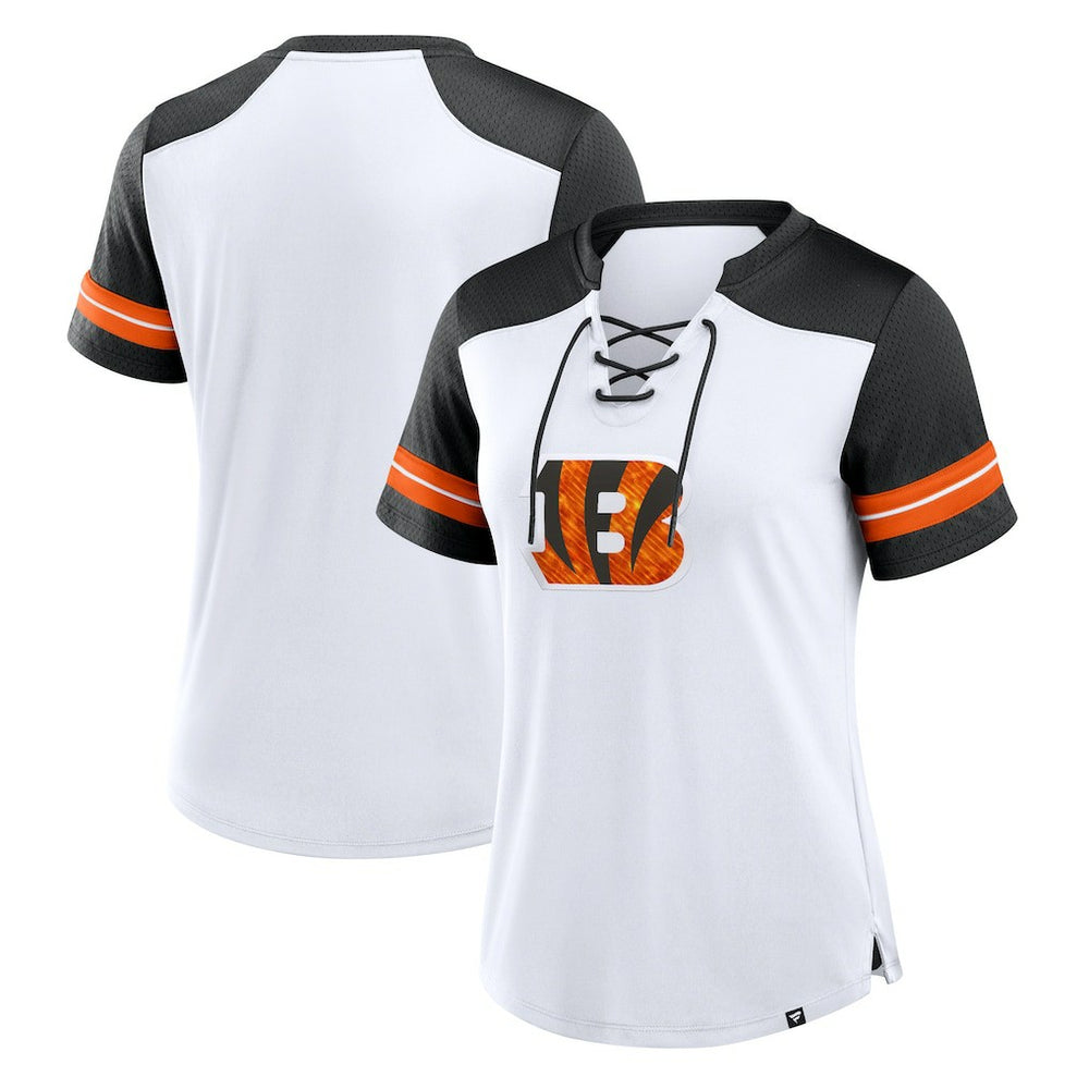 Fanatics Cincinnati Bengals Women's Foiled Primary Lace-Up T-Shirt White/Black