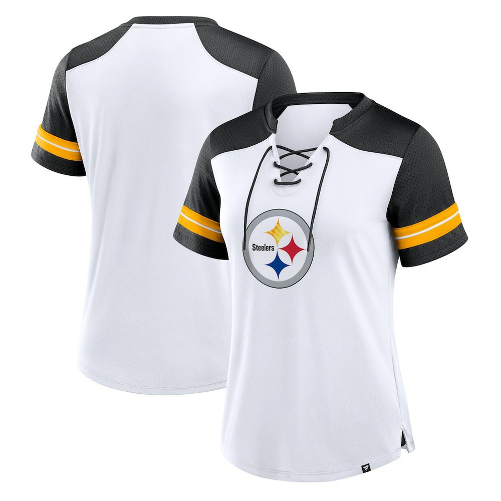 Fanatics Pittsburgh Steelers Women's Foiled Primary Lace-Up T-Shirt White/Black