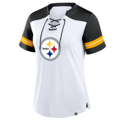 Fanatics Pittsburgh Steelers Women's Foiled Primary Lace-Up T-Shirt White/Black