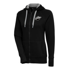 Minnesota Wild Antigua Women's Metallic Logo Victory Full-Zip Hoodie - Black - NHL 200544895