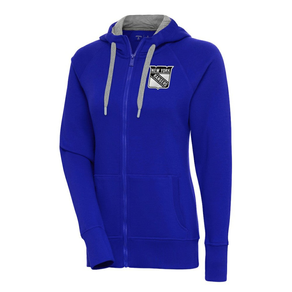 New York Rangers Antigua Women's Metallic Logo Victory Full-Zip Hoodie - Blue - NHL 200544907