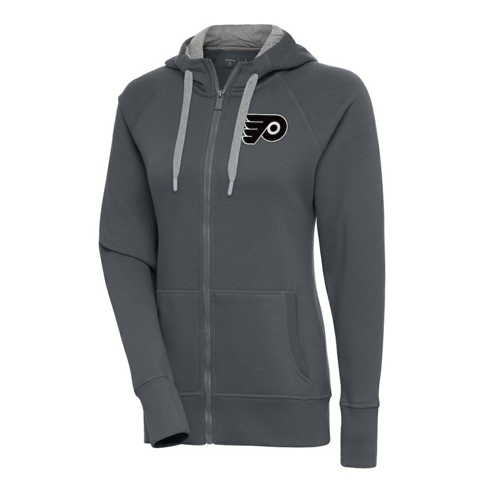 Philadelphia Flyers Antigua Women's Metallic Logo Victory Full-Zip Hoodie - Charcoal - NHL 200544913