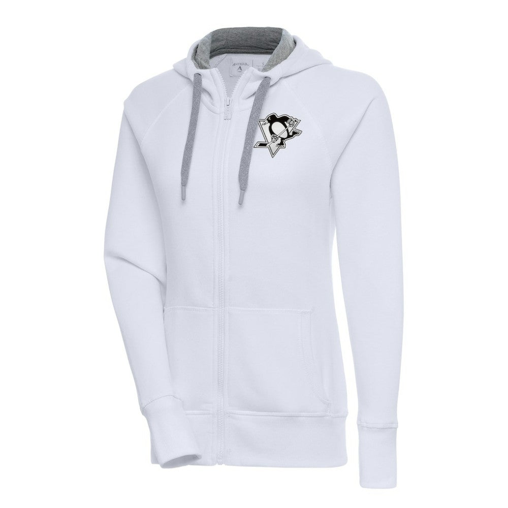 Pittsburgh Penguins Antigua Women's Metallic Logo Victory Full-Zip Hoodie - White - NHL 200544914