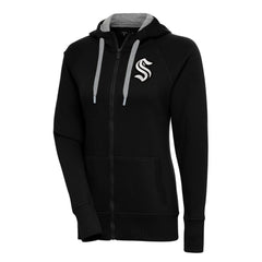 Seattle Kraken Antigua Women's Metallic Logo Victory Full-Zip Hoodie - Black - NHL 200544921