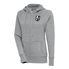 Vegas Golden Knights Antigua Women's Metallic Logo Victory Full-Zip Hoodie - Heather Gray - NHL 200544936