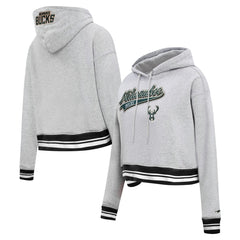 Milwaukee Bucks Pro Standard Women's Script Tail Cropped Pullover Hoodie Heather Gray