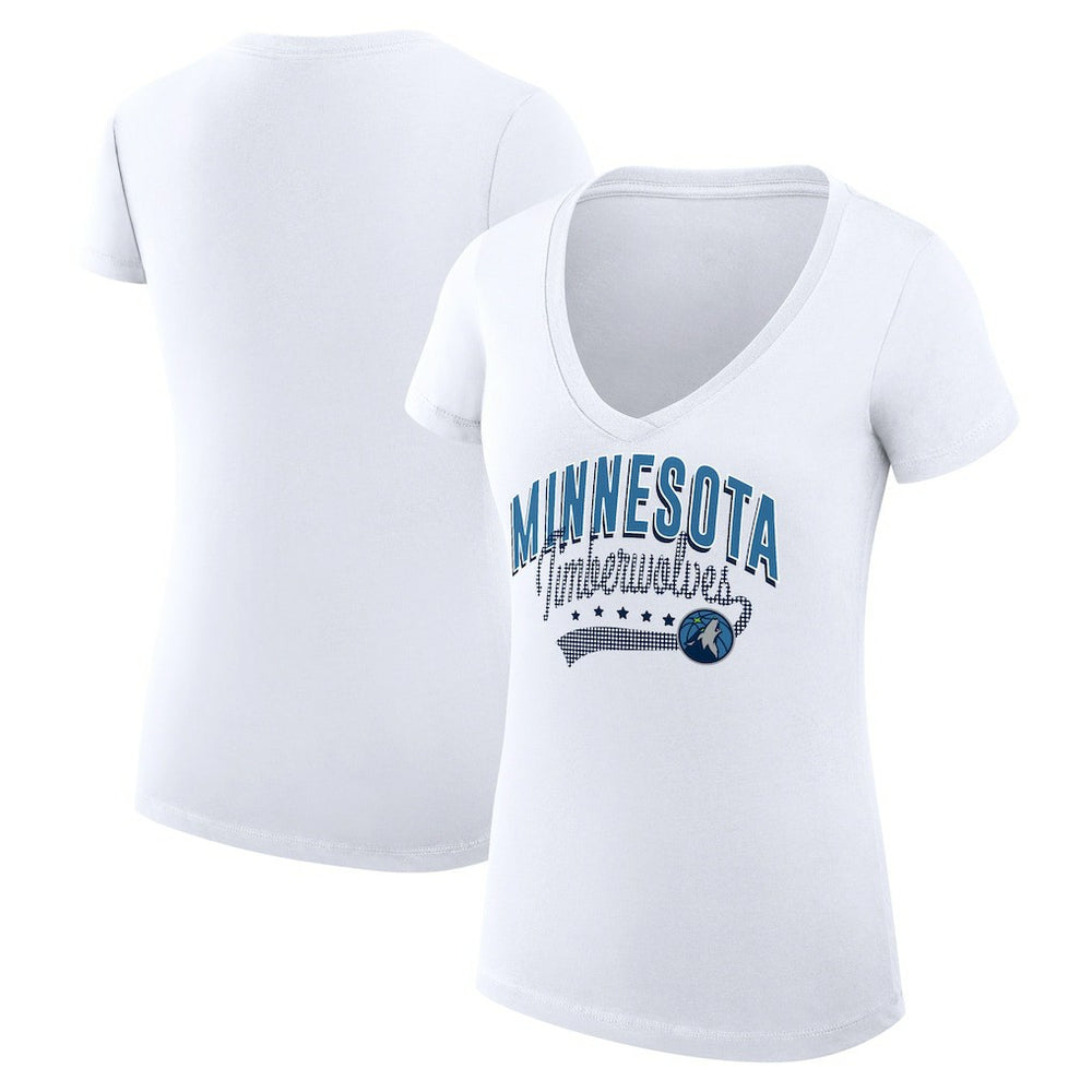 Minnesota Timberwolves G-III 4Her by Carl Banks Women's Super-Slim Fit Lightweight Filigree Logo V-Neck T-Shirt - White