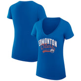 Edmonton Oilers G-III 4Her by Carl Banks Women's Super-Slim Fit Lightweight Filigree Logo V-Neck T-Shirt – Royal - NHL 200559487