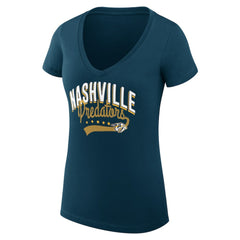 Nashville Predators G-III 4Her by Carl Banks Women's Super-Slim Fit Lightweight Filigree Logo V-Neck T-Shirt – Navy - NHL 200559496