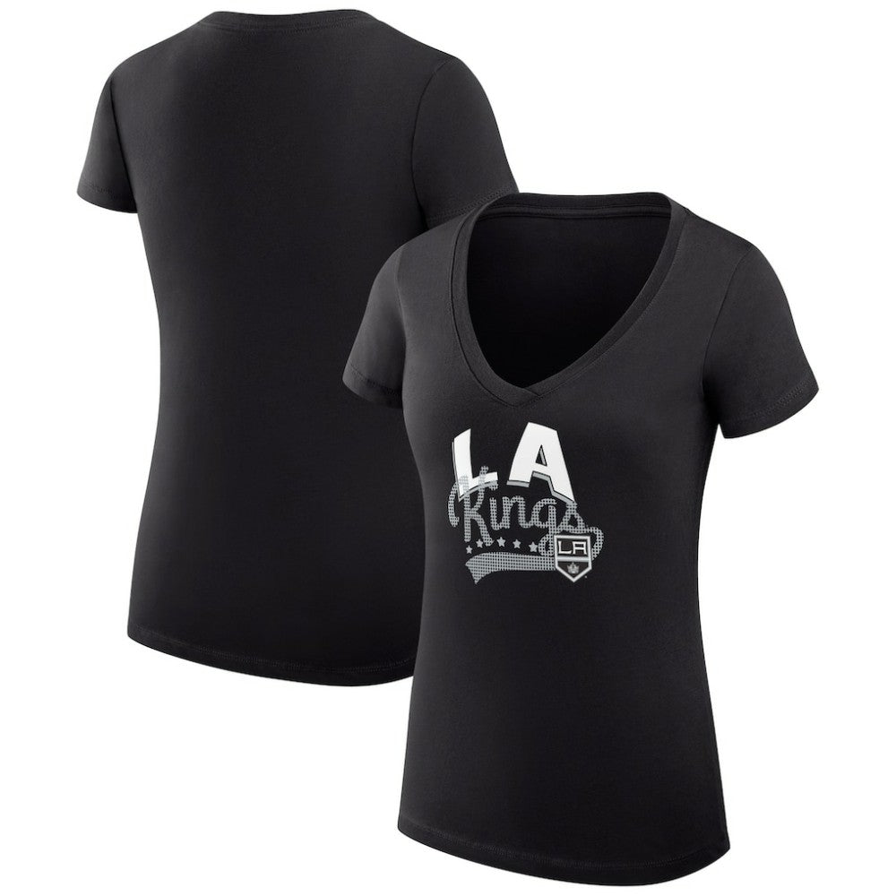 Los Angeles Kings G-III 4Her by Carl Banks Women's Super-Slim Fit Lightweight Filigree Logo V-Neck T-Shirt – Black - NHL 200559510