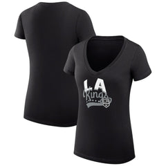 Los Angeles Kings G-III 4Her by Carl Banks Women's Super-Slim Fit Lightweight Filigree Logo V-Neck T-Shirt – Black - NHL 200559510