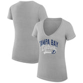 Tampa Bay Lightning G-III 4Her by Carl Banks Women's Super-Slim Fit Lightweight Filigree Logo V-Neck T-Shirt – Gray - NHL 200559551