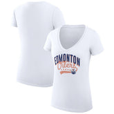 Edmonton Oilers G-III 4Her by Carl Banks Women's Super-Slim Fit Lightweight Filigree Logo V-Neck T-Shirt – White - NHL 200559572