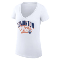 Edmonton Oilers G-III 4Her by Carl Banks Women's Super-Slim Fit Lightweight Filigree Logo V-Neck T-Shirt – White - NHL 200559572