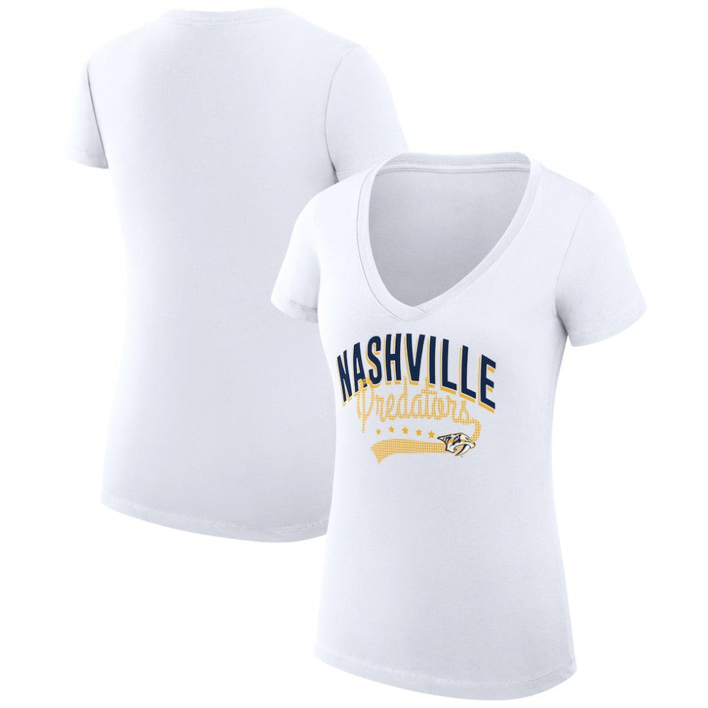 Nashville Predators G-III 4Her by Carl Banks Women's Super-Slim Fit Lightweight Filigree Logo V-Neck T-Shirt – White - NHL 200559577