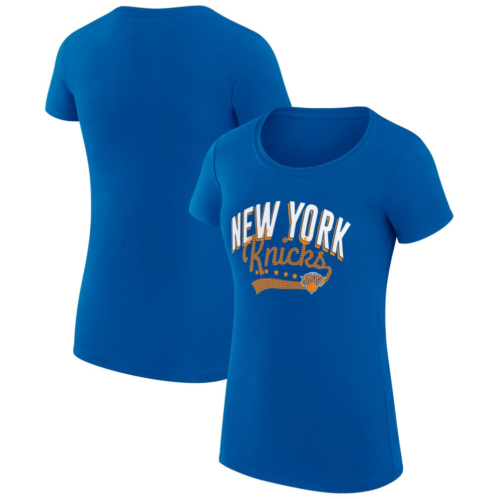 New York Knicks G-III 4Her by Carl Banks Women's Super-Slim Fit Lightweight Filigree Logo T-Shirt - Blue
