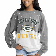 Green Bay Packers Gameday Couture Women's Oversized Coin Toss Faded French Terry Tri-Blend Pullover Sweatshirt Gray