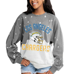 Los Angeles Chargers Gameday Couture Women's Oversized Coin Toss Faded French Terry Tri-Blend Pullover Sweatshirt Gray