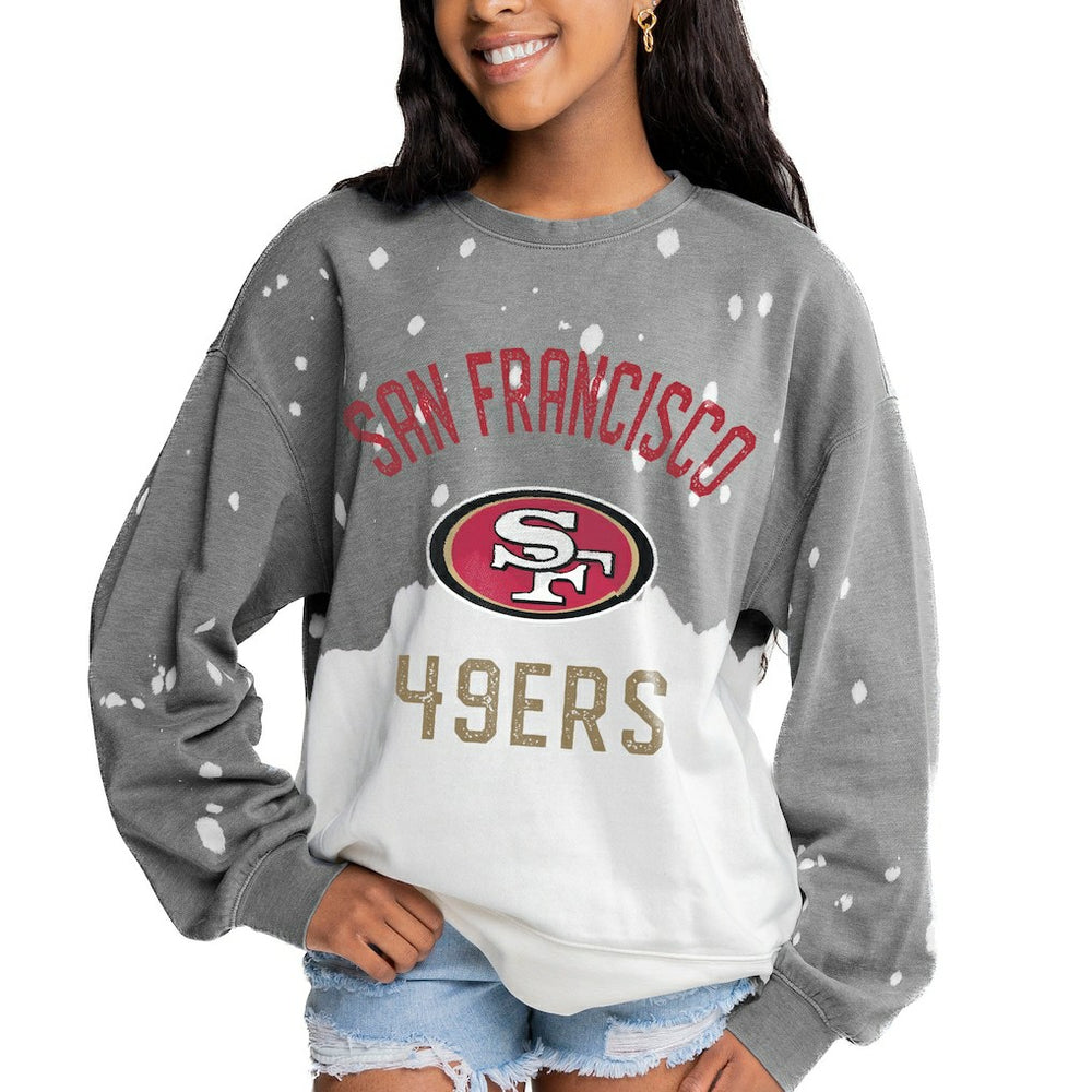 San Francisco 49ers Gameday Couture Women's Oversized Coin Toss Faded French Terry Tri-Blend Pullover Sweatshirt Gray