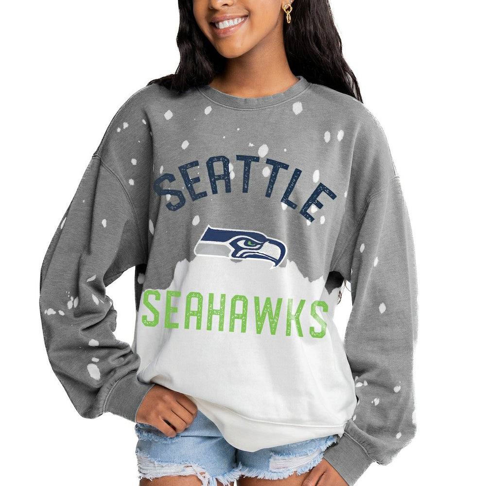 Seattle Seahawks Gameday Couture Women's Oversized Coin Toss Faded French Terry Tri-Blend Pullover Sweatshirt Gray