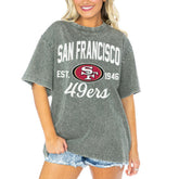 San Francisco 49ers Gameday Couture Women's Tackle Titan Boyfriend Washed T-Shirt Gray