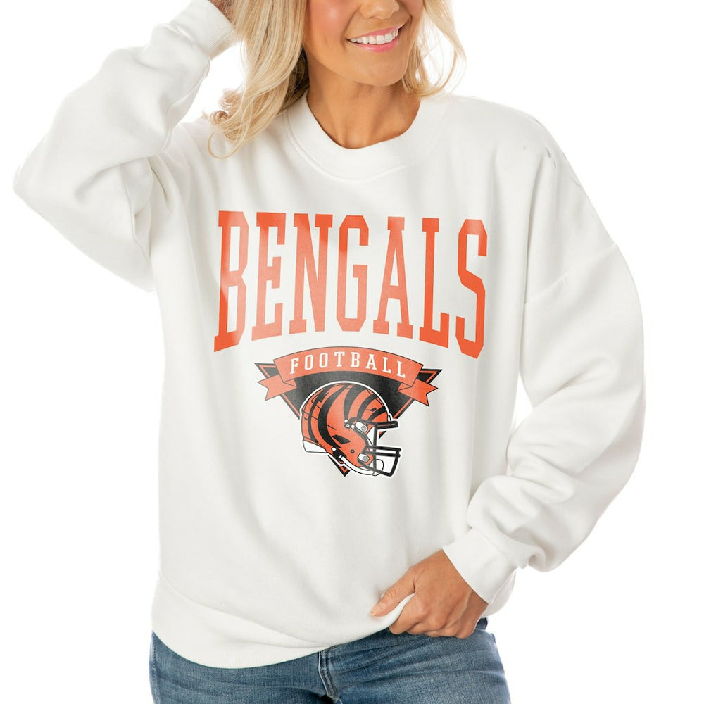 Cincinnati Bengals Gameday Couture Women's Oversized Yard Line Tri-Blend Pullover Sweatshirt White