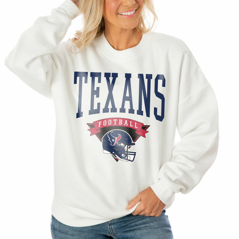 Houston Texans Gameday Couture Women's Oversized Yard Line Tri-Blend Pullover Sweatshirt White