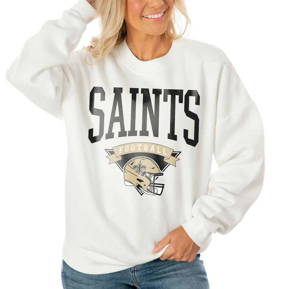 New Orleans Saints Gameday Couture Women's Oversized Yard Line Tri-Blend Pullover Sweatshirt White