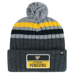 Pittsburgh Penguins '47 Stack Patch Cuffed Knit Hat with Pom - Gray - NHL 200568092