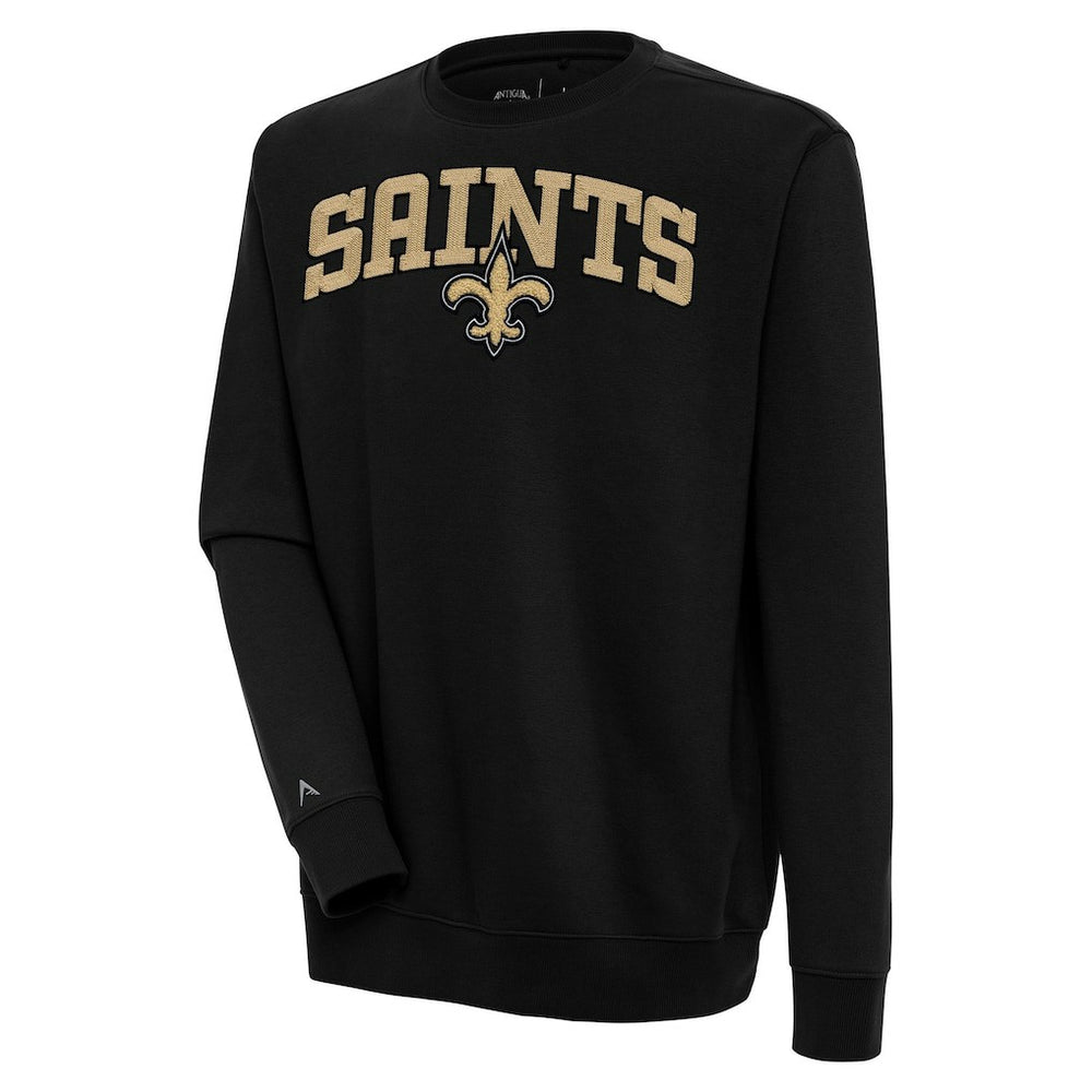New Orleans Saints Antigua Victory Chenille Pullover Sweatshirt Black