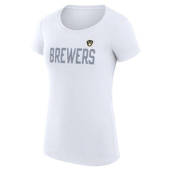 Milwaukee Brewers G-III 4Her by Carl Banks Women's Super-Slim Fit Lightweight Dot Print T-Shirt - White - MLB Discount