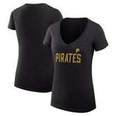 Pittsburgh Pirates G-III 4Her by Carl Banks Women's Super-Slim Fit Lightweight Dot Print V-Neck T-Shirt - Black - MLB Lifestyle
