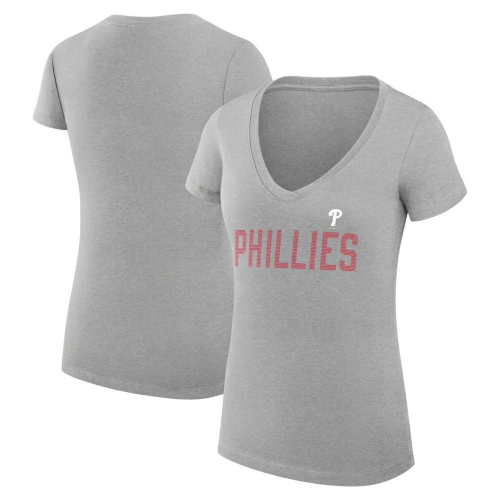 Philadelphia Phillies G-III 4Her by Carl Banks Women's Super-Slim Fit Lightweight Dot Print V-Neck T-Shirt - Gray - MLB Discount