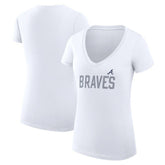 Atlanta Braves G-III 4Her by Carl Banks Women's Super-Slim Fit Lightweight Dot Print V-Neck T-Shirt - White - MLB Sale