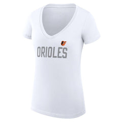 Baltimore Orioles G-III 4Her by Carl Banks Women's Super-Slim Fit Lightweight Dot Print V-Neck T-Shirt - White - MLB Discount