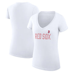 Boston Red Sox G-III 4Her by Carl Banks Women's Super-Slim Fit Lightweight Dot Print V-Neck T-Shirt - White - MLB Lifestyle