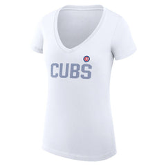 Chicago Cubs G-III 4Her by Carl Banks Women's Super-Slim Fit Lightweight Dot Print V-Neck T-Shirt - White - MLB Sale